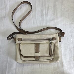 KGB Studio Cream & Tan Multi-Pocket Crossbody | AS IS - READ DESCRIPTION |